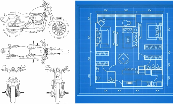 do 2d cad drawing technical lineart vector illustration patent drawing blueprint