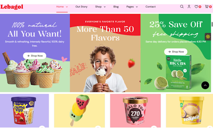 design snacks shopify store ice cream candy store cake chocolate website