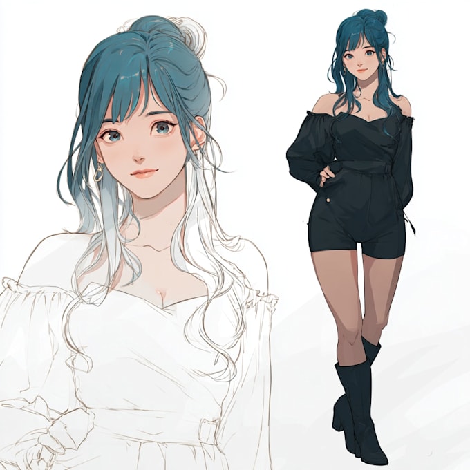 draw couple portrait in anime style