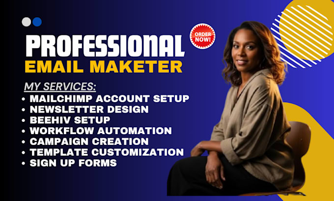 do mailchimp setup, newsletter design, beehiv setup, chimp automation campaign