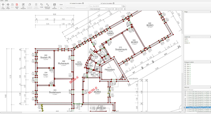 data annotation of architectural blueprints by cvat, roboflow