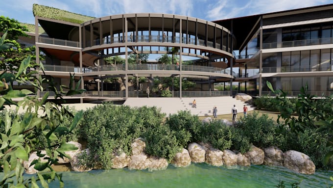 do exterior 3d rendering for commercial, office or workspace