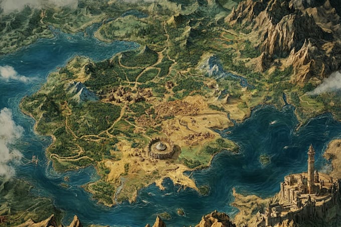 illustrate medieval fantasy and sci fi maps