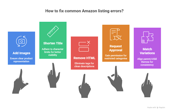 create product listings and variations and fix amazon issues