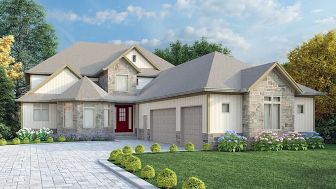do modern contemporary residential exterior 3d rendering
