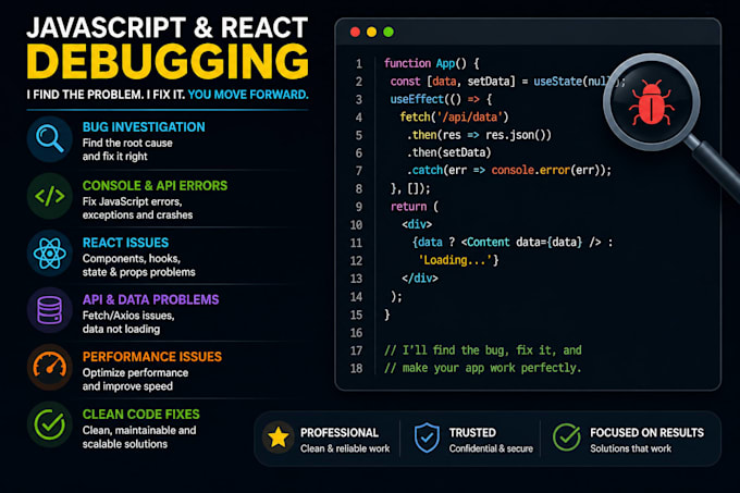 fix react and javascript bugs in your web application