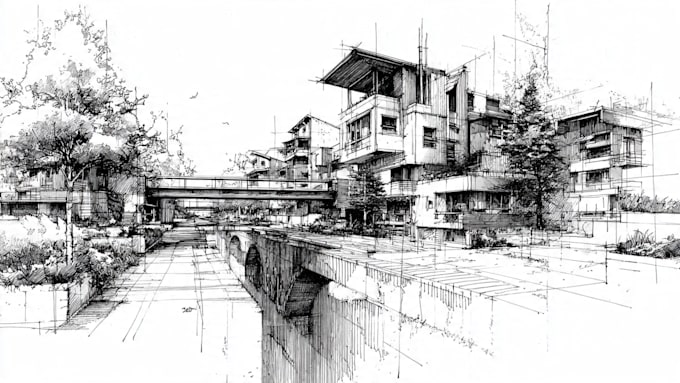 hand draw architecture and urban design sketches