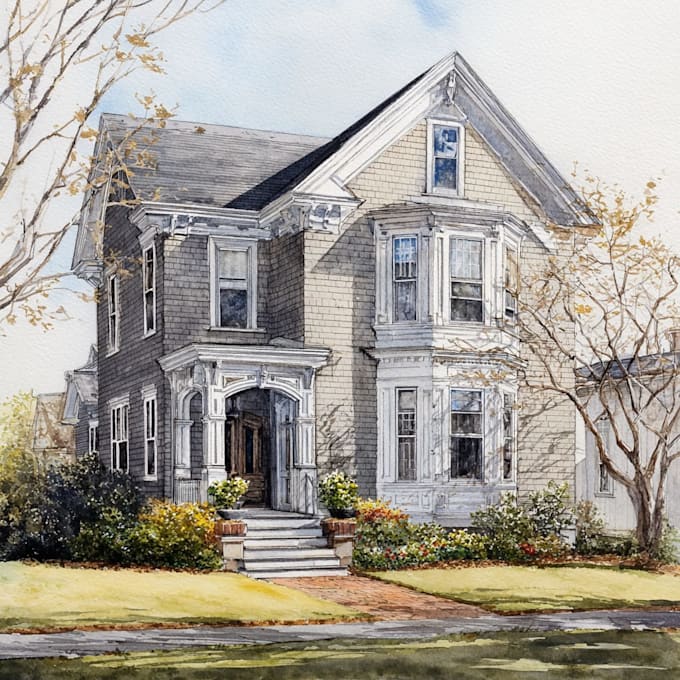 paint watercolor house portrait