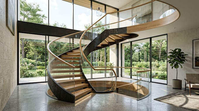 design staircase with 3d model, render and detailed drawings