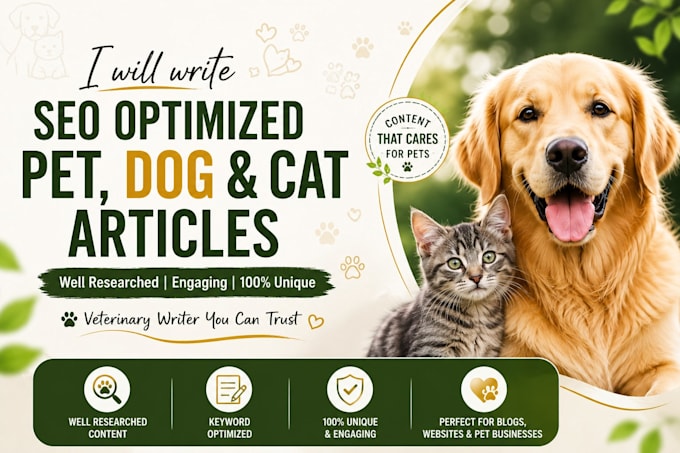 seo optimized pet dog and cat articles professionally