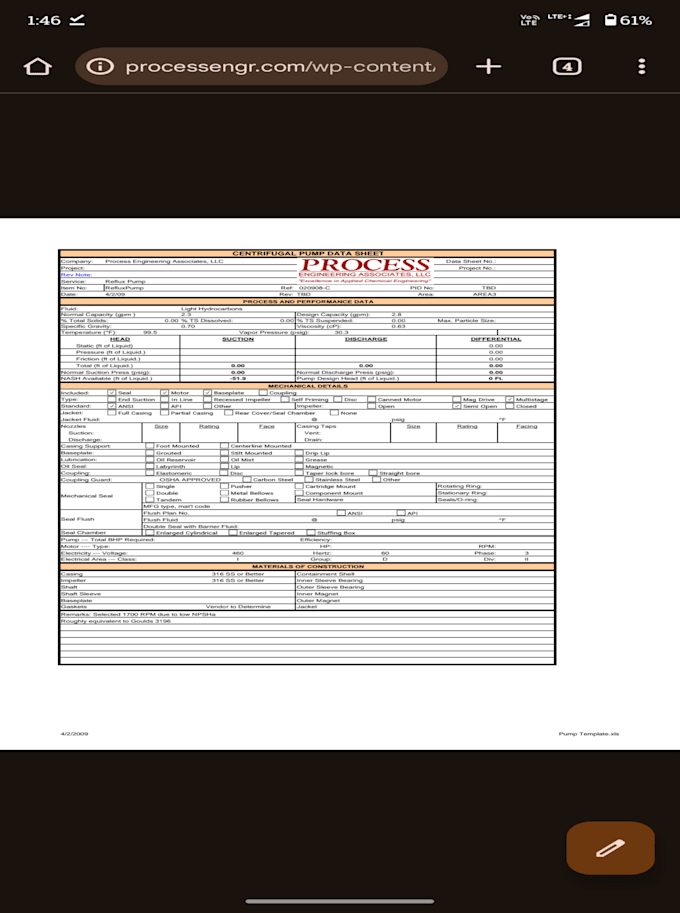 do pump selection with npsh calculation and datasheet
