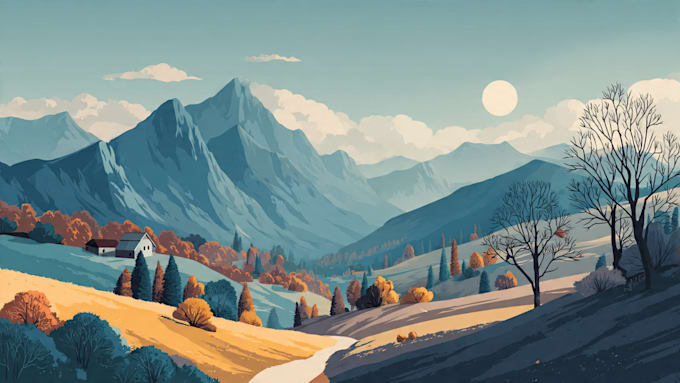 draw a flat vector landscape illustration