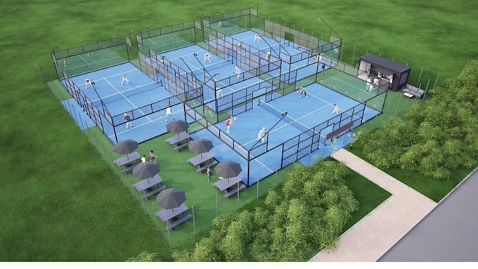 create a professional 3d padel court or club design for your business or project