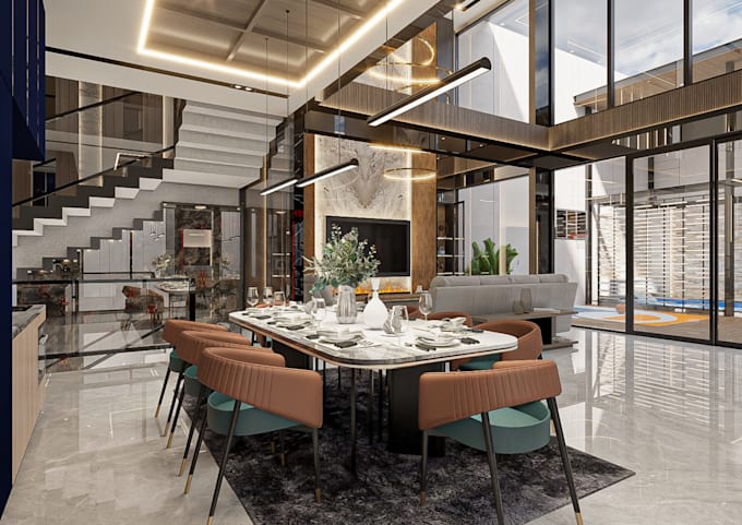 living room design and 3d rendering