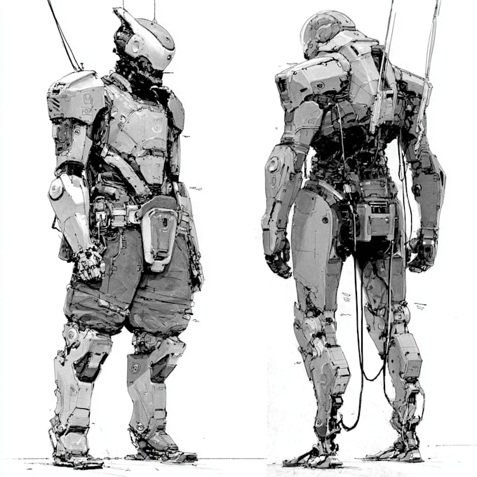 do anime style mecha robot illustrations