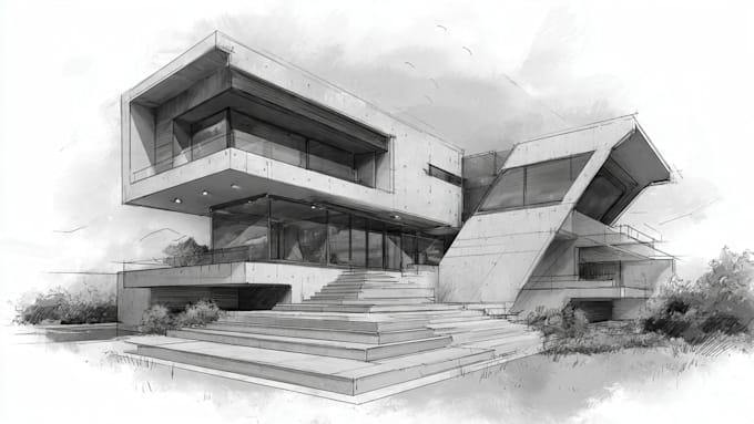 draw architectural design concept sketching in procreate