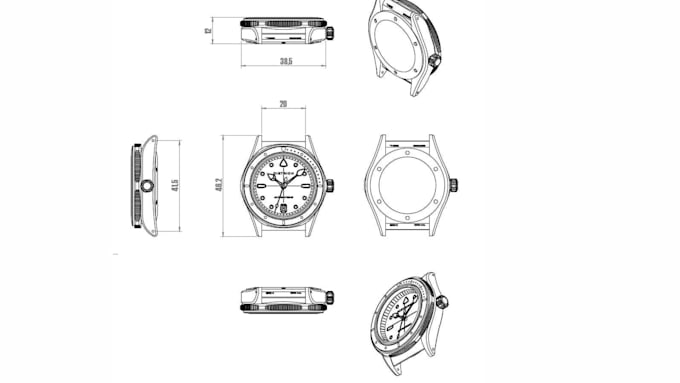 create 3d wrist watch, technical drawing, cad model and 3d rendering prototype