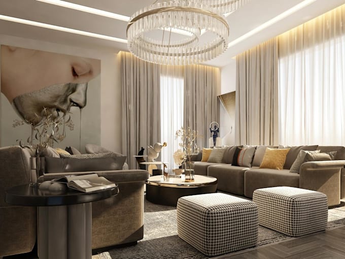 create modern 3d interior design and realistic render