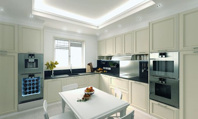 do 3d kitchen interior design, cabintery rendering, kitchen design and modelling