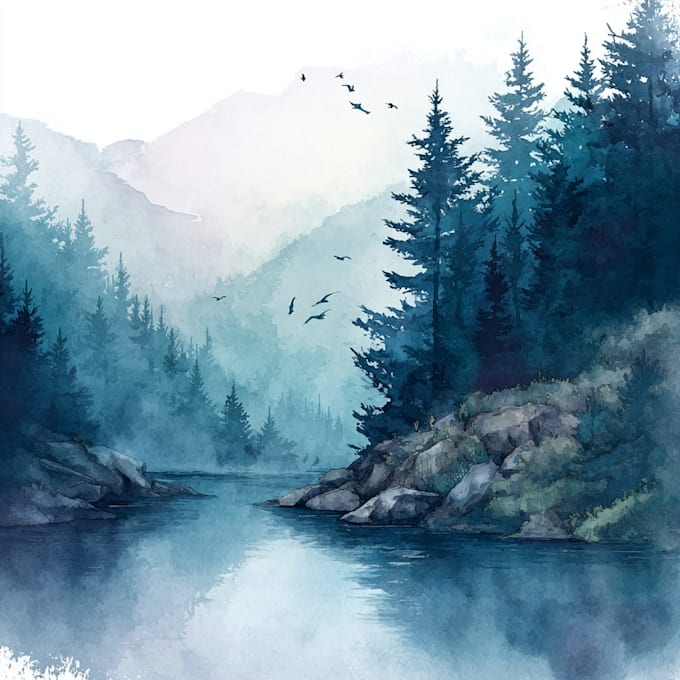 draw a watercolor landscape illustration