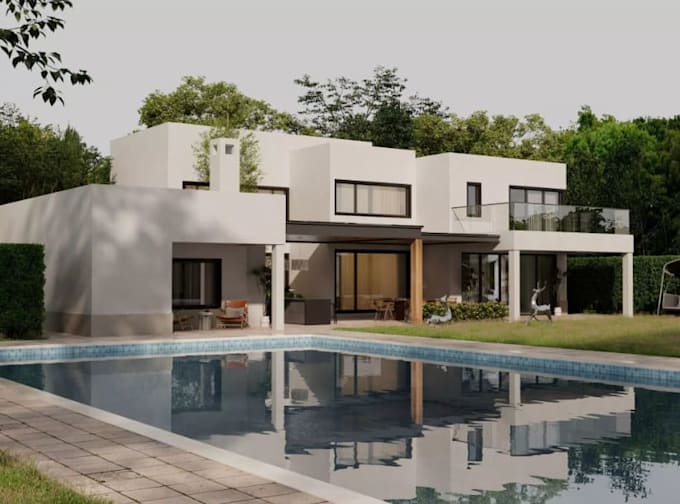 remodel concrete house, modern villa design, real estate apartment, external cgi