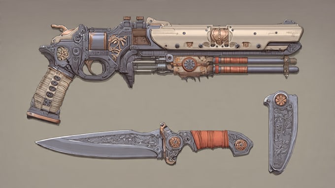 draw custom weapon gun, knife or itens, finished 2d concept