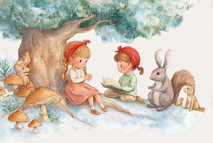 create watercolor illustrations for KDP children book square size