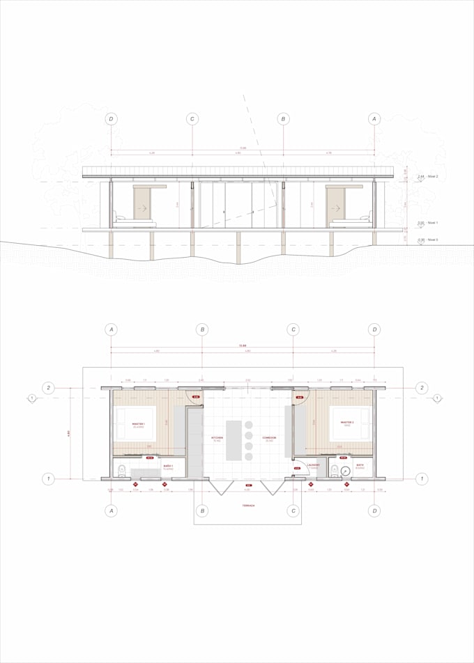 draft architectural floor plans and technical drawings