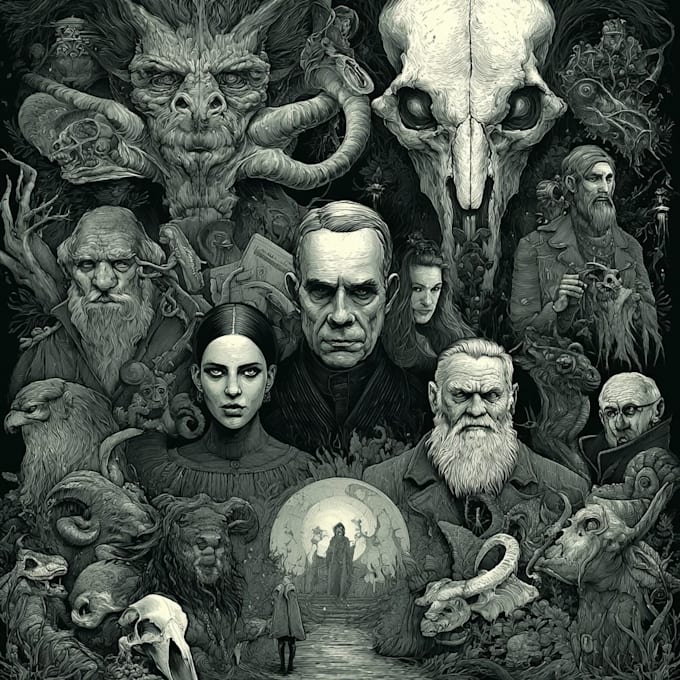 draw horror and gothic line art illustrations