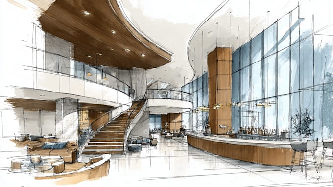 draw exterior interior sketch, architecture concept render