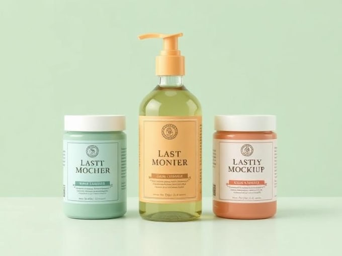 design cosmetic packaging and label for bottle or jar mockup
