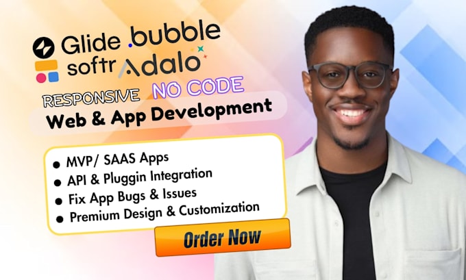 build no code mobile app webapp with flutterflow, glide, softr, adalo, bubble io