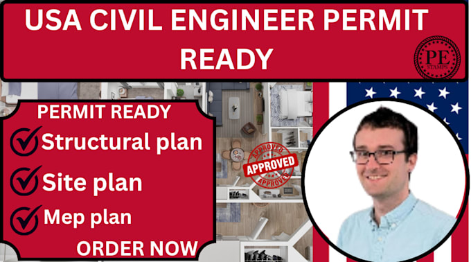 do civil engineering permit, full blueprint, site plan, mep plan , USA approved