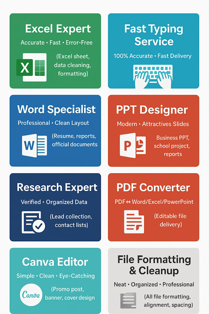 do excel data entry word formatting and powerpoint work