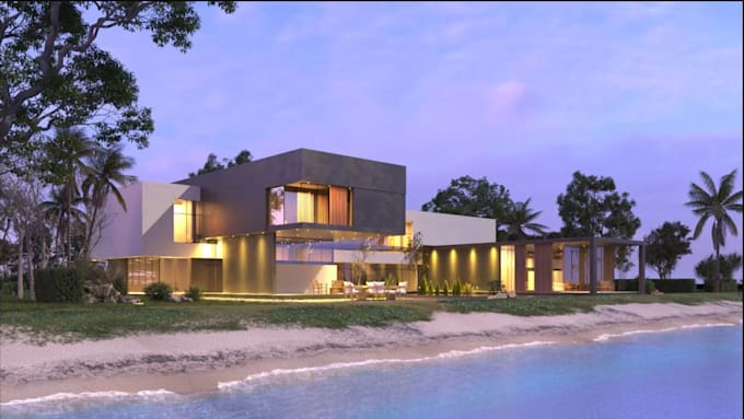 redesign villa door glass design, beach house, pool area,v ray,3d rendering, cgi