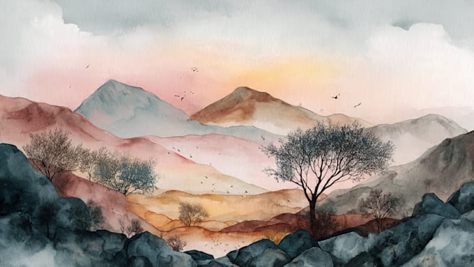 draw a watercolor landscape illustration