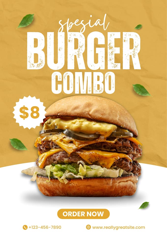 make a professional burger food poster with unique style