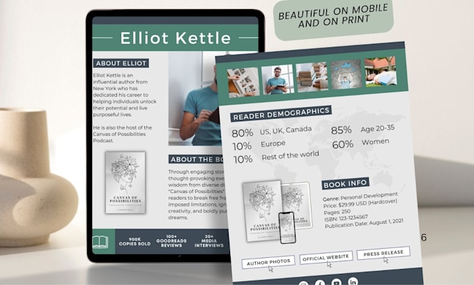 design author media kit, author one sheet, author book epk, press kit, flyers