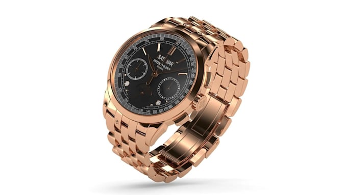 design and create detailed 3d wristwatch model, clock animation and rendering