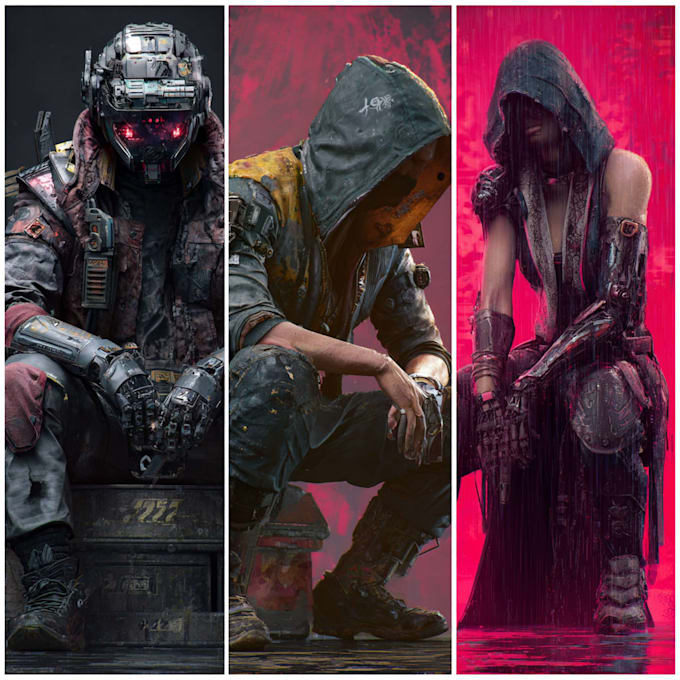 design cyberpunk and fantasy character splash art