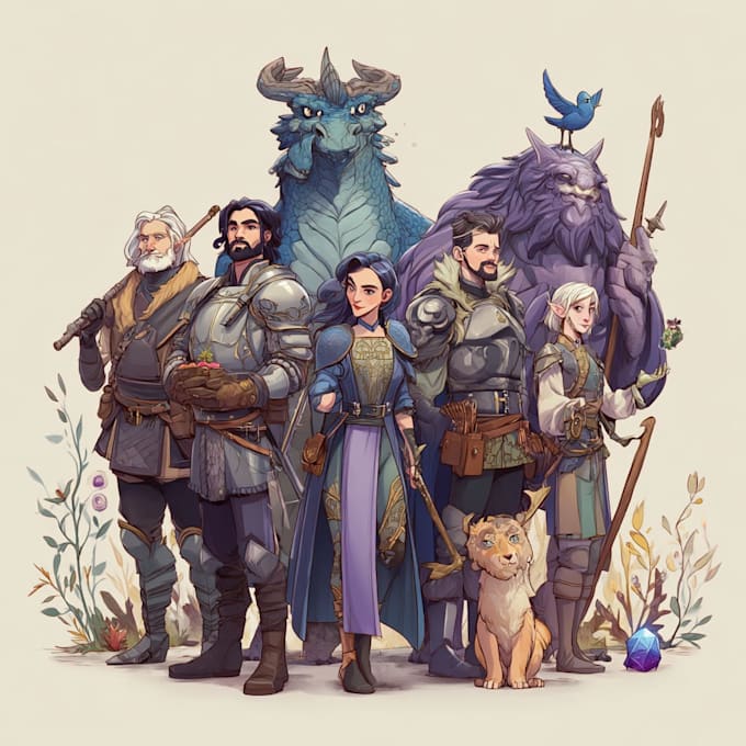create dnd party art, fantasy character for dnd party