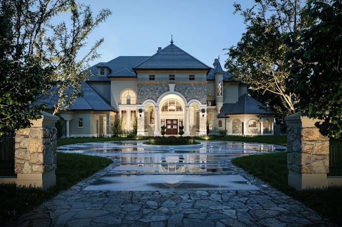 refunctioned classic palace exterior, highend building render, sketchup 3d model