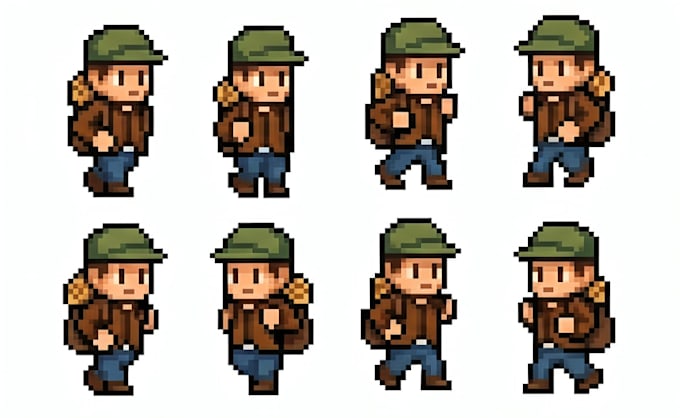 Draw 2d pixel game art character sprite sheet animation pixel map ...