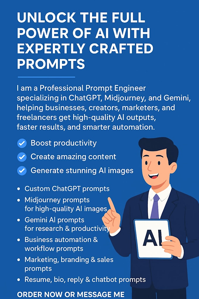 Design professional ai prompts for chatgpt midjourney gemini by Harshad ...