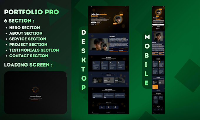 Design and code a modern portfolio website using tailwind css, html, js ...