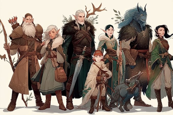 draw fantasy dnd party and dnd illustration