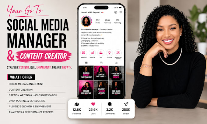 be instagram, facebook, linkedin marketing manager, social media content creator