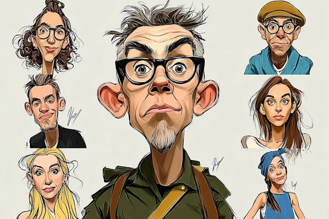 draw a big head caricature cartoon portrait