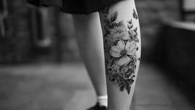 do black and white geometric custom tattoo, monoline