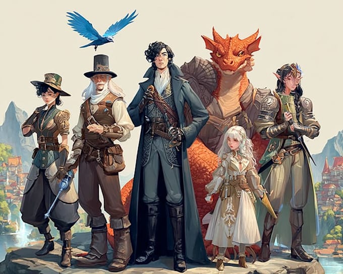 draw fantasy dnd party and dnd illustration